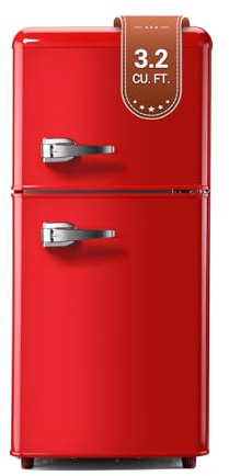 Zyerch Mini nevera retro 3,2 Cu, pequeño frigorífico con congelador de estilo retro con termostato ajustable, 7 modos, refrigerador compacto clásico de 2 puertas para el hogar, dormitorio
