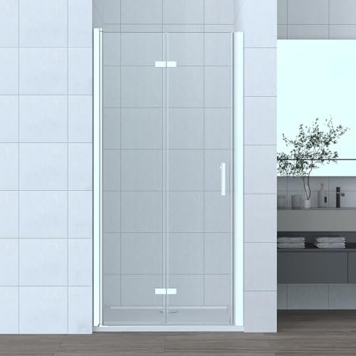 LEMMO Duschtür 70-120x185 cm nischentür dusche Nano Glas Duschkabine Pendeltür dusche duschtrennwand Duschabtrennung (Transparent, 90x185)