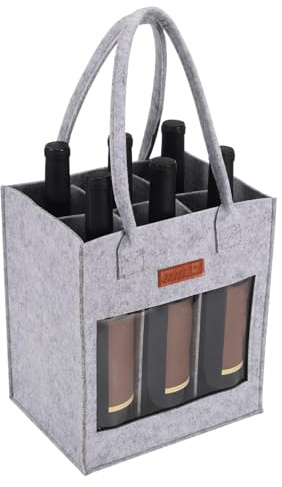 Generisch Flaschentasche Mit 6 Fächern Weintasche aus Filz, Flaschen Tasche Mit Fenster Und Griff Bottle Bag, Wiederverwendbar Männerhandtasche Tragetasche Einkaufstasche Zum Aufbewahren