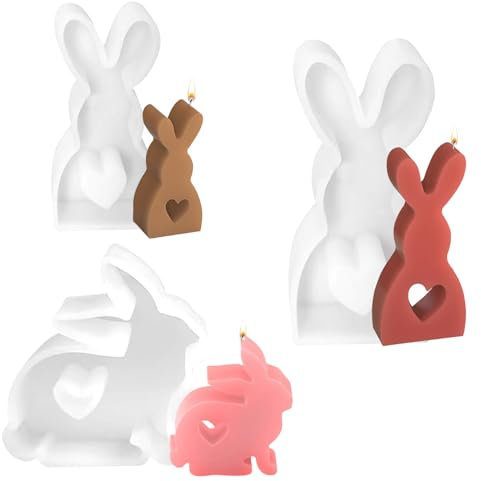 3 Stück Osterhase Silikonfor-m,Ostern Kaninchen Silikonformen Gießformen,Silikonfor-m Ostern,3D Kaninchen Gießform Ostern,Silikonfor-m Hase,Silikon Gießform for Gips,Sojawachs Kerzen,Handwerk