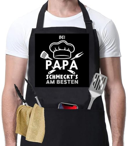 Zidoley Grillschürze - Geschenke für Papa, Beste Vatertagsgeschenk für Papa, Papa Geschenk Geburtstag von Kinder, Weihnachten Ostergeschenk Geschenke Vater von Sohn/Tochter (Schwarz - PAPA)