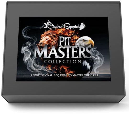 Pit Masters BBQ Rubs – 9 Premium Spice Blend Seasonings for Pork, Chicken & Beef by Cinder & Squatch | Perfect for Grilling, Smoking & American Barbecue Fans | Complete BBQ Rub Gift Set for Foodies