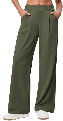 Timuspo Palazzo Pantalon d'affaires en maille gaufrée pour femme - Élégant et décontracté - Taille haute - Avec élastique - Coupe large - Pantalon de loisirs