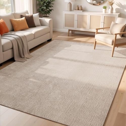 Comfy Washable Plain Non-Slip Living Room Area Rug, Dark Beige, 60x100cm