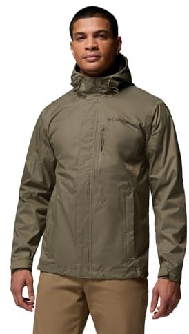 Columbia Men's Pouring Adventure 3 Jacket, Waterproof Rain Jacket, Stone Green, Large
