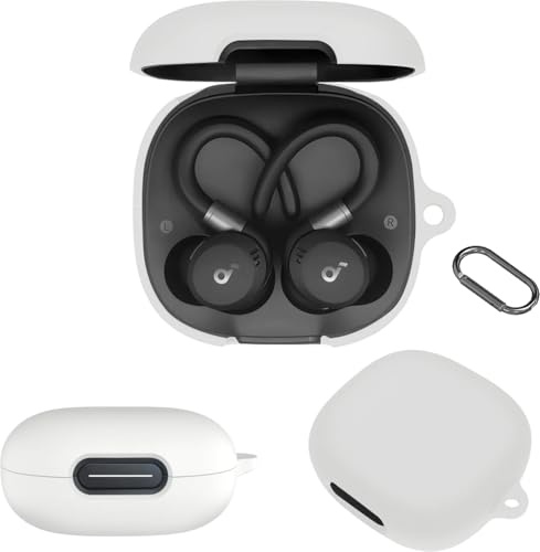 KZIOACSH Case for soundcore Sport X20 with Carabiner, Ultra Slim Anti-Scratch Washable Sumdge-Proof Shockproof Protective Soft Silicone Earbuds Skin Cover for soundcore Sport X20,White