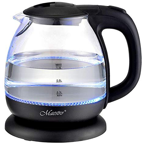 Maestro Wasserkocher Glas Wasserkocher 1L Wasserkocher Glas Wasserkocher 1L Automatische Abschaltung Überhitzungsschutz Modernes Design ohne Lichtquelle (Schwarz)