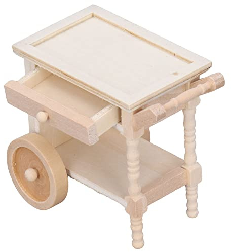 OVAQUIXI Mini-Speisewagen aus Birkenholz, Realistisches Retro-Puppenhaus-Ornament, Kinderspielzeug
