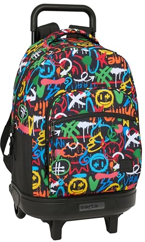 SAFTA GRAFFITI COLORS Großer Rucksack mit Rädern, kompakt, abnehmbar, ideal für Kinder verschiedener Altersgruppen, bequem und vielseitig, Qualität und Widerstandsfähigkeit, 33 x 22 x 45 cm