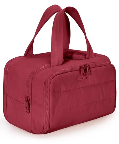 BAGSMART Reise Kulturtasche Damen Große, Weit Offene Reise-Kulturbeutel | Kosmetiktasche Make up Organizer mit Griff für Zubehör, Essentials, Toilettenartikel, Granatapfelrot