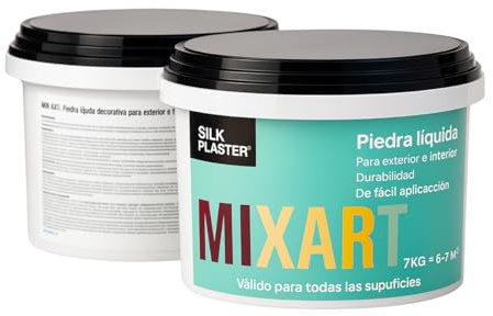 Silk Plaster Mixart Revestimiento Decorativo de Piedra Líquida 7 Kg - Rendimiento hasta 7 M2 - Interior y Exterior - Efecto Piedra Natural - Listo al Uso - Beige Arena Clara