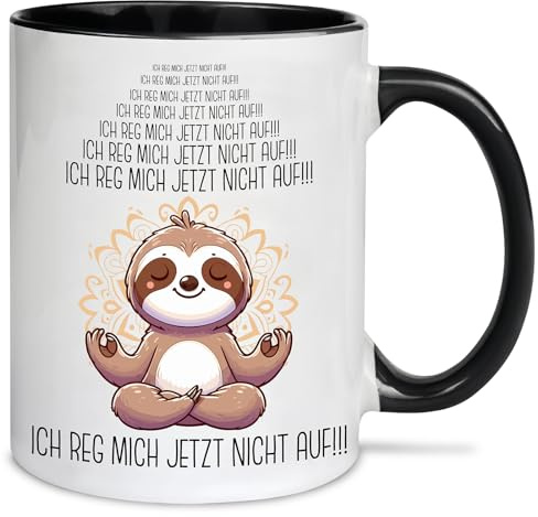 Kaffeetasse mit Spruch “ICH REG MICH JETZT NICHT AUF!!!” - Lustige Faultier Tasse aus Keramik, Ironie Geschenk für Bürokollegen zum Chillen, 330ml