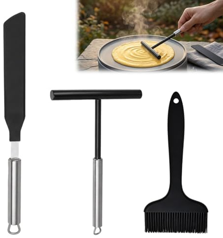 Crepe Spreader and Spatula Kit, 3PCS Stainless Steel Crepe Spreader and Pancake Spatula Tool Kit for Even Cooking, Non Stick Surface Friendly, Portable and Durable for Home or Professional Use