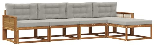 vidaXL Outdoor-Sofagarnitur mit Kissen 5 pcs Natur und Hellgrau, Gartenmöbel Set, modern, wetterfest, Sitzgruppe, Ecksofa, Akazienholz, braun, modulare Lounge