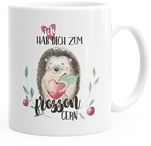 MoonWorks Kaffee-Tasse Ich hab Dich zum fressen gern Watercolor Igel Liebe Spruch Geschenk Love Quote weiß Unisize