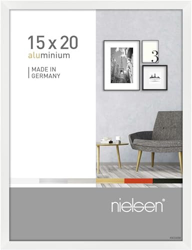 nielsen Bilderrahmen, 15 x 20 cm, Aluminium, Weiß Glanz, Fotorahmen zum Auftstellen und Aufhängen im Hoch- & Querformat, Echtglas, Pixel