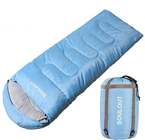 SOULOUT Schlafsack, 3-4 Jahreszeiten, warmes und kaltes Wetter, leicht, wasserdicht, ideal für Erwachsene und Kinder, Sky Blue/Left Zip