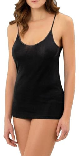 EMMEBIVI Canotta Made in Italy Top Donna Spallina Sottile Cotone Filoscozia, Comfort e Eleganza, Confezione da 2 Pezzi, Nero, M
