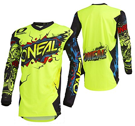 O'NEAL | Motocross-Trikot | Enduro Motorrad | Passform für Maximale Bewegungsfreiheit, Eingenähter Ellbogenschutz, Atmungsaktiv | Element Jersey Villain | Erwachsene | Neon-Gelb | Größe XL