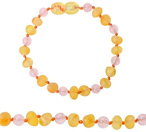 Genuine Baltic Amber Bracelet - Raw Honey with Rose Quartz Anklet - 100% Authentic Baltic Amber - Handmade Jewelry (13)