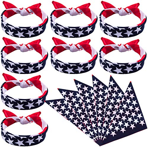 Duufin 13 Stücke Amerikanische Flagge Bandanas Stirnband USA Flagge Kleidung Bandana Patriotische Zubehör, Blau, Weiß, Rot, 21.7 x 21.7 inch