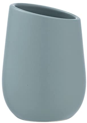 Wenko Tazza per spazzolino Badi, portaspazzolino Grigio-Blu in Ceramica di Alta qualità con Superficie Opaca, per riporre spazzolino e dentifricio, Ideale per Il Bagno, Ø 8x11cm