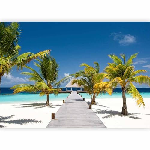 murando Photo Wallpaper Beach and Sea 392x280 cm / 154.3 x 110.2 Peel and Stick Self-Adhesive Foil Print Wall Mural Living Room - Landscape Palm Tree Bridge Tropical Sand Turquiose c-B-0539-a-a