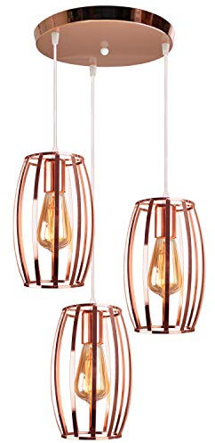 iDEGU Pendelleuchte, 3-flammige Vintage Hängelampe im Käfig Design aus Metall Retro E27 Edison Lampenfassung, Roségold