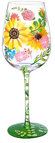 NymphFable Copa de Vino Pintada a Mano Acuarela Flor Copa de Vino Tinto 15oz Regalo para Familia o Amigo