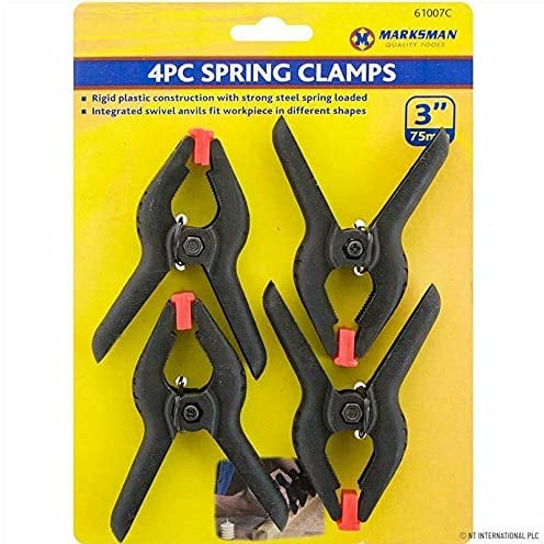 4pk Small 3 Spring Clamps 75mm Woodworking Metal Glue Setting Hold Gripper Pegs