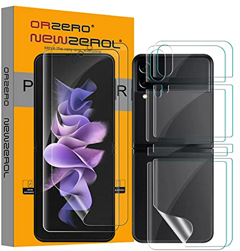 NEWZEROL 2 Paquetes Compatibles con Samsung Galaxy Z Flip 3 5G Protector de Pantalla + Película Protectora Trasera [Resistente a los Arañazos] [Sin Burbujas] [Fácil de Instalar] Protector de Pantalla