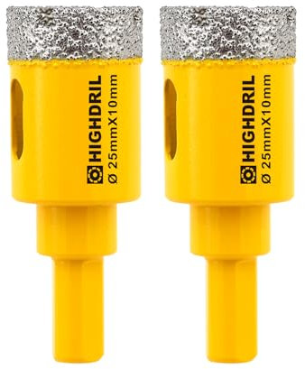 Dry Diamond Core Drill Bit,HIGHDRIL 2pcs Diameter 25mm 1 with Triangle Shank Vacuum Brazed Hole Saw for Concrete Granite Marble Glass Porcelain Tile Masonry Brick