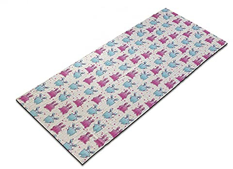 ABAKUHAUS kawaii Yoga-Mattenhandtuch, Spaß-Kind-Karikatur-Herz, rutschfeste schweißabsorbierende Yoga Pilates Workout Pad Abdeckung, 64 cm x 178 cm, Blassblau Rosa Beige