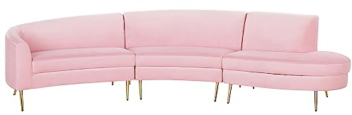 Wohnlandschaft Rundecke rosa Samtstoff 350 cm für Wohnzimmer Moss