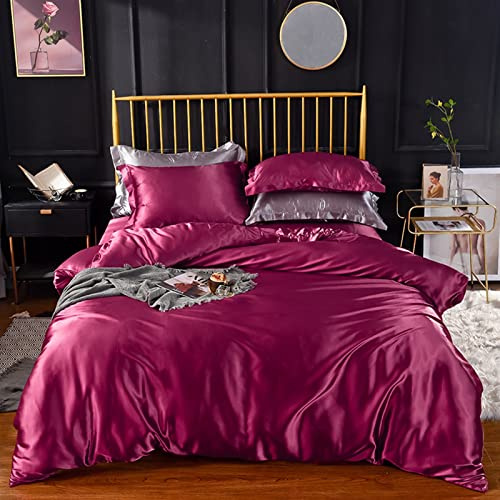 RFFLUX 100% Mikrofaser Sommer Bettwäsche Set 135x200 cm 4 Teilig rot Seide Bettwäsche mit Versteckter Reißverschluss Weich Glatt Satin Bettbezug Kinderbettwäsche mit 2 Kissenbezüge 50x75