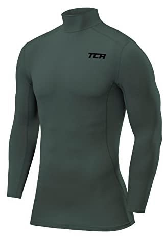 TCA Men Long Sleeve Compression Shirt, Athletic Workout Sports Undershirt Base Layer Top - Darkest Spruce, S