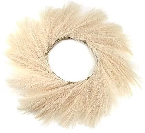 ASUNFO Pampasgras-Kranz, 61 cm, Bauernhaus, künstlicher Boho-Pampas-Kranz, Herbstkranz für Haustür, Wand, Zuhause, Hochzeitsdekoration, Beige