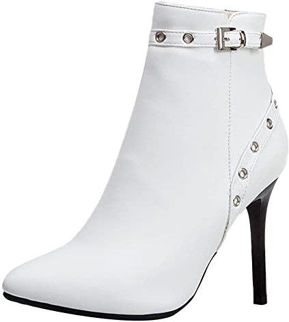 Lroey Reoly Stivaletti da Donna con Tacco a Spillo, Stivaletti da Festa Tacco Alto Appuntito Polacchine Zip 156 Bianco Numero 45 EU