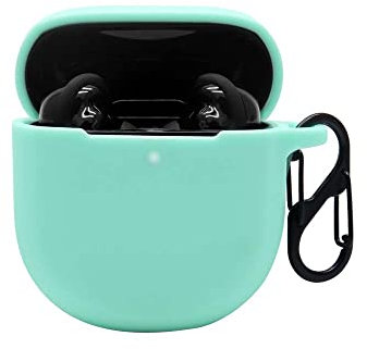 QINOUK Schutzhülle für Bose QuietComfort Earbuds II, stoßfest, hochwertig, weiches Silikon, Rundumschutz, mit Karabiner, für Bose QuietComfort Earbuds II [Anti-Fingerabdruck], Blaugrün
