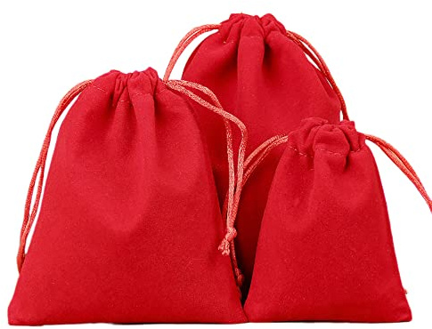 6 Stück Samtbeutel Schmuckbeutel, Kleine Stoff Beutel mit Kordelzug, Samt Säckchen Geschenkbeutel Stoffsäckchen zum Befüllen für Schmuck Hochzeit Weihnachten Geburtstag Party Geschenk,5x7cm Rot