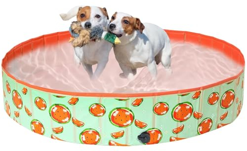 Demigreat Hundepool fur Große Kleine Hunde,80/120/ 160CM Faltbar Hunde Planschbecken, Tragbar & Eco-Friendly PVC Hunde Pool, Wassermelone