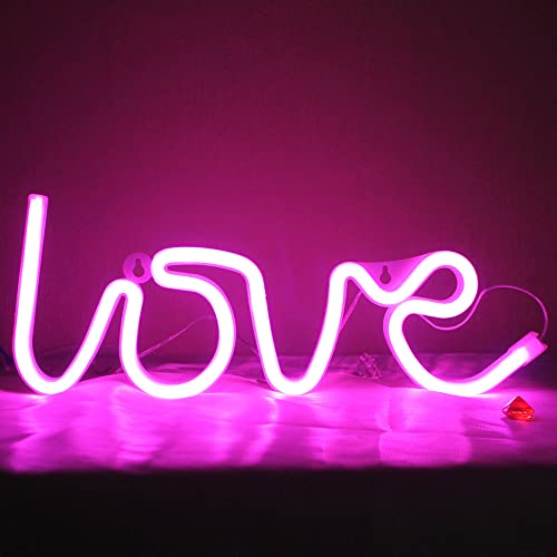 DAKABUKA Love LED Targa neon USB o batteria Luce notturna per San Valentino, Natale, compleanno, camera delle ragazze, soggiorno (rosa)
