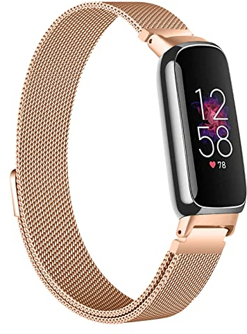 Armband kompatibel mit Fitbit Inspire 3, verstellbares Edelstahl-Schlaufe, Metallnetz, magnetisches Ersatzarmband für Fitbit Inspire 3 für Damen und Herren, klein und groß, Metall (Roségold)
