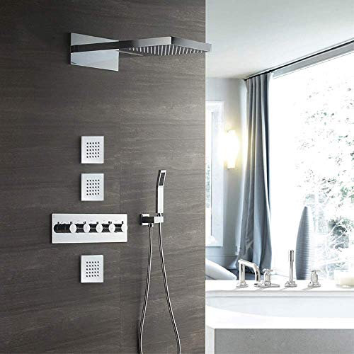 DERBUT Brausegarnitur Unterputz-Thermostatbrause in der Wand, Top-Spray, Vier-Funktions-Duscharmatur, Brausegarnitur, Feste Duschköpfe, Badezimmer