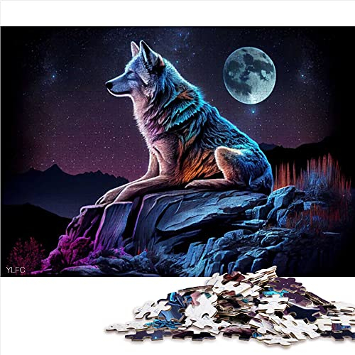 1000 Teile Puzzle Wolf und Mond Puzzle für Erwachsene Holzpuzzle Denksportaufgaben für Erwachsene (Größe 50x75cm)