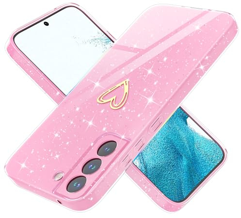 Yichxu Handyhülle für Samsung Galaxy S22 5G Hülle Glitzer Herz Love Silikon TPU Stoßfeste Schutz Bumper Case Cover Glänzend Ultra Dünn Kratzfeste Schutzhülle für Samsung S22 5G, Rosa