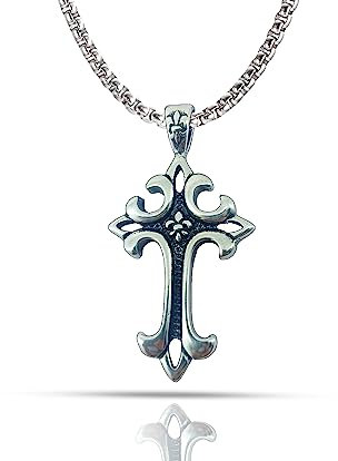 Only faith Collier épais homme grande chaîne en acier inoxydable chaîne celtique épaisse vintage pendentif croix symbole nordique bijou amulette protection long 60 cm, Grande, Acier inoxydable, Non
