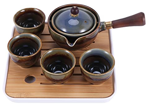 Hundnsney Porcelain Chinese Gongfu Tea Set Portable Teapot Set with 360 Rotation Tea Maker and Infuser Portable B