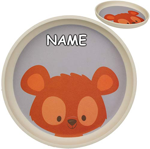 alles-meine.de GmbH 2 Stück - Kunststoff - Teller - Teddy Bär/Waldtiere - inkl. Name - BPA frei - Kunststoffgeschirr - Kunststoffteller - Kinderteller - Kindergeschirr - Geschi..