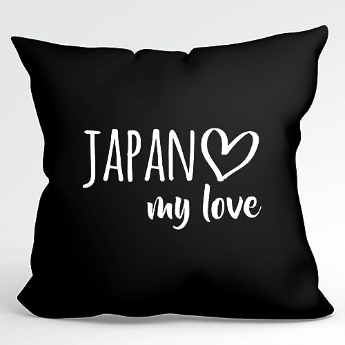 huuraa Kissen Japan My Love Geschenk Kopfkissen Black 40x40cm mit Füllung Baumwolle Japan Deko